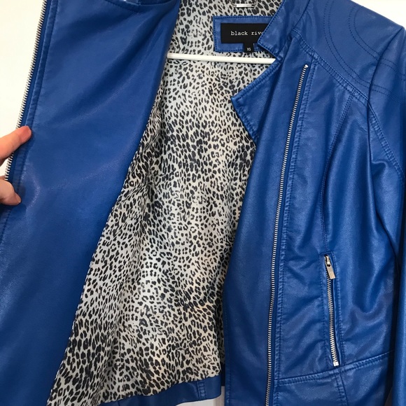 Blue Vegan Leather Jacket - Picture 3 of 7